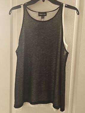 Kenneth Cole Black Sheer Overlay Tank with White Underlayer